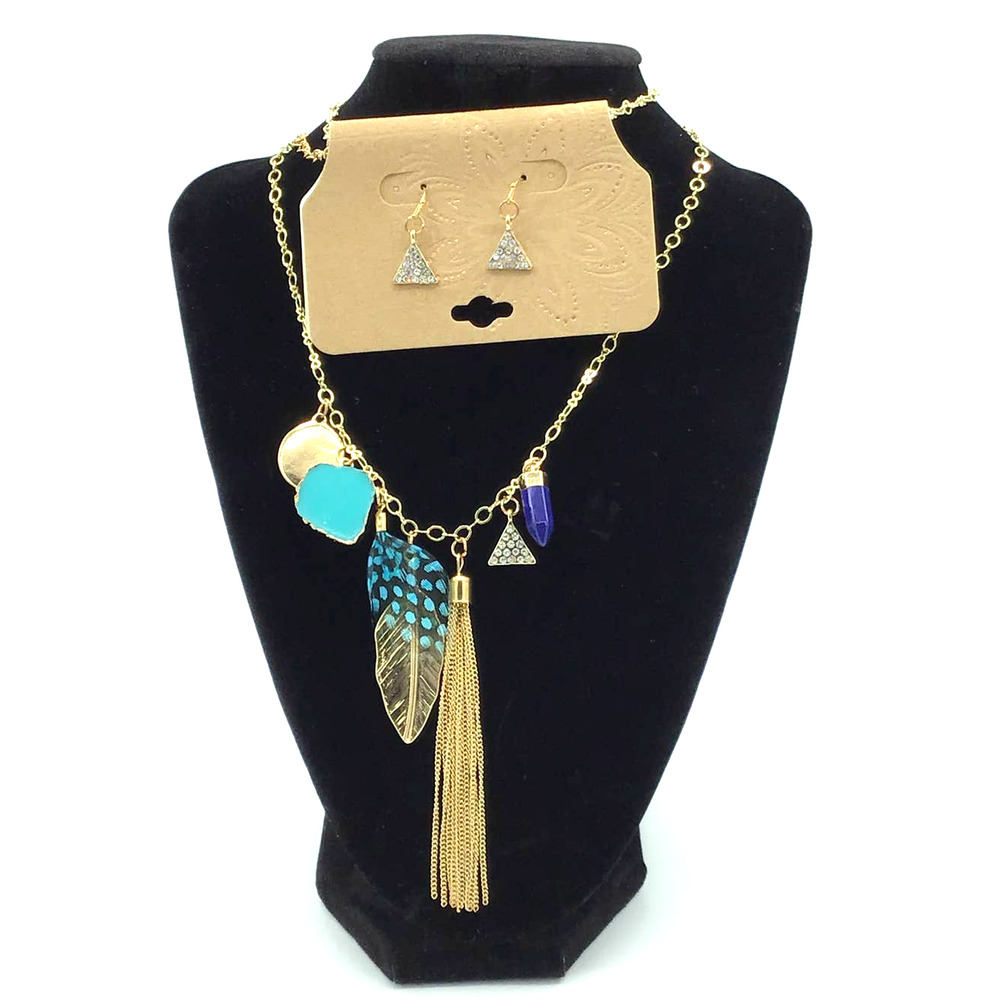 Necklace with Feather,‎ Tassel and Gems